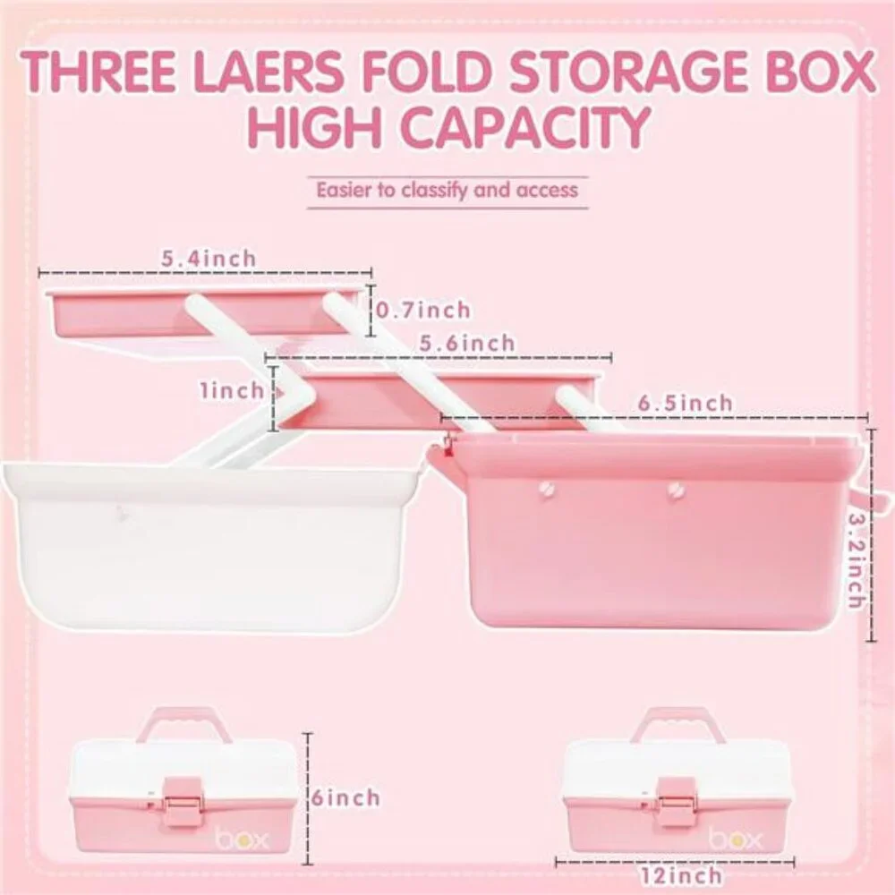 Three Layer Storage Box Organizer with Trays for Crafts Sewing Tools Medicine